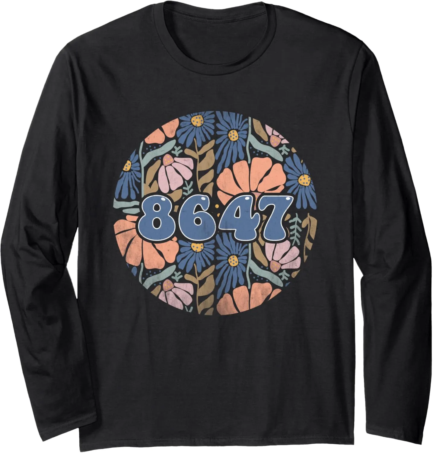 Vintage Retro 8647 Subtle Anti Trump 86 47 Floral Boho Style Long Sleeve T-Shirt