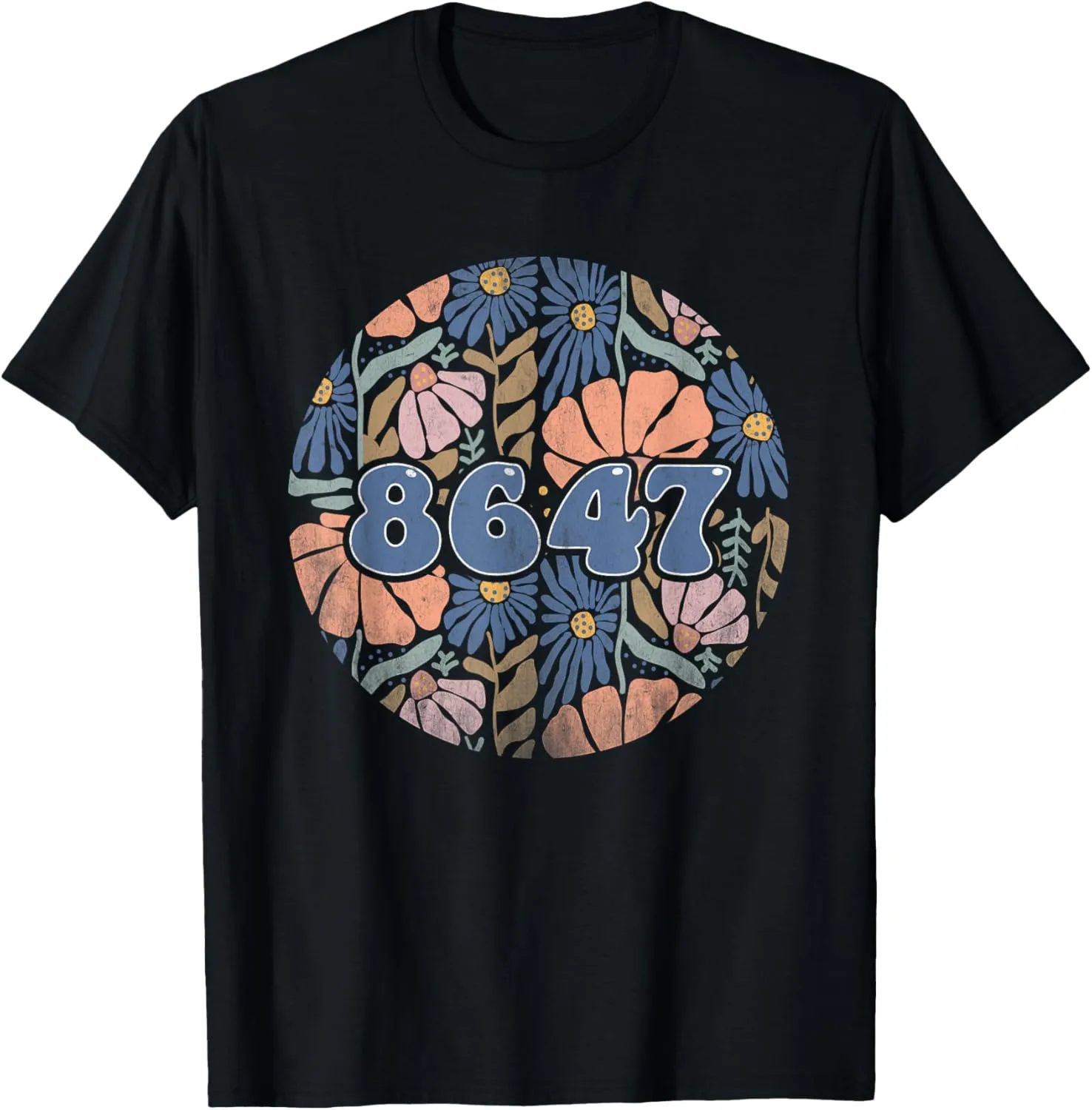 Vintage Retro 8647 Subtle Anti Trump 86 47 Floral Boho Style T-Shirt