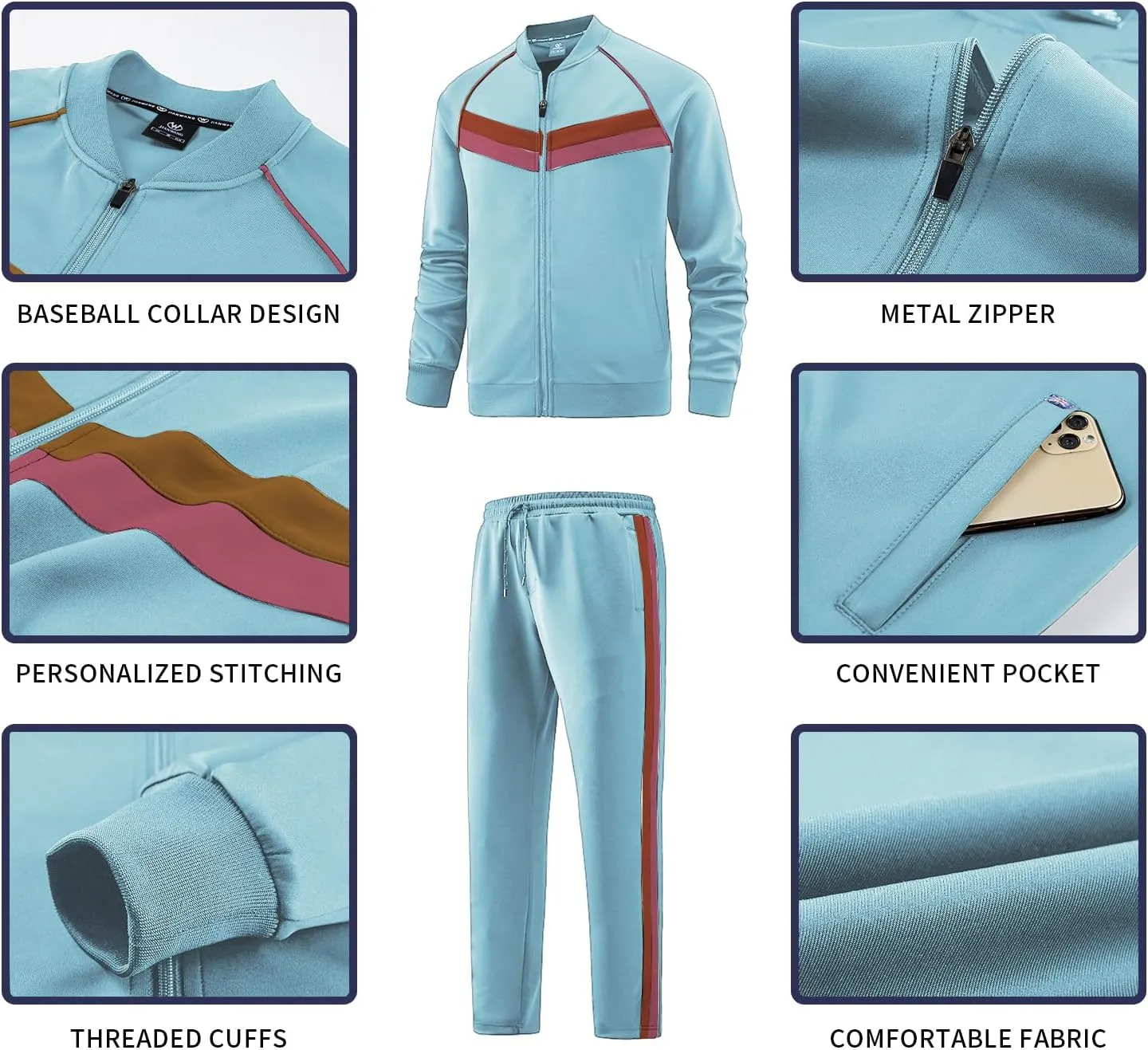 W JIANWANG Men's Casual Tracksuits Long Sleeve Jogging Suits Sweatsuit Sets Track Jackets and Pants 2 Piece Outfit