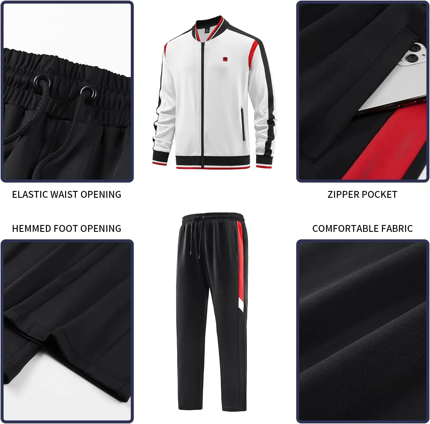 W JIANWANG Men's Casual Tracksuits Long Sleeve Jogging Suits Sweatsuit Sets Track Jackets and Pants 2 Piece Outfit