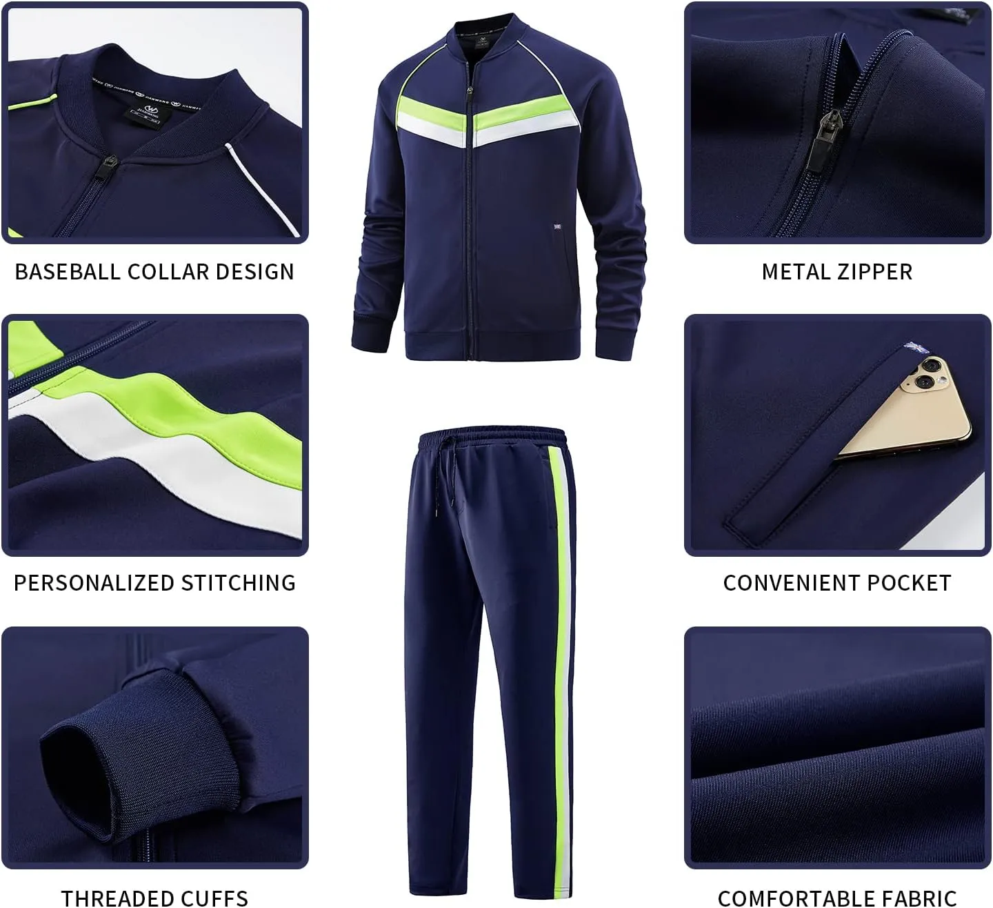 W JIANWANG Men's Casual Tracksuits Long Sleeve Jogging Suits Sweatsuit Sets Track Jackets and Pants 2 Piece Outfit