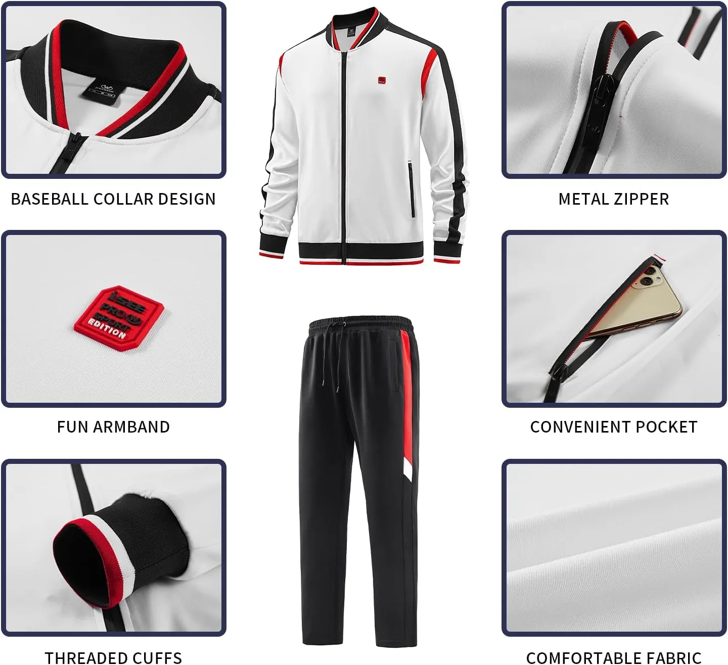 W JIANWANG Men's Casual Tracksuits Long Sleeve Jogging Suits Sweatsuit Sets Track Jackets and Pants 2 Piece Outfit