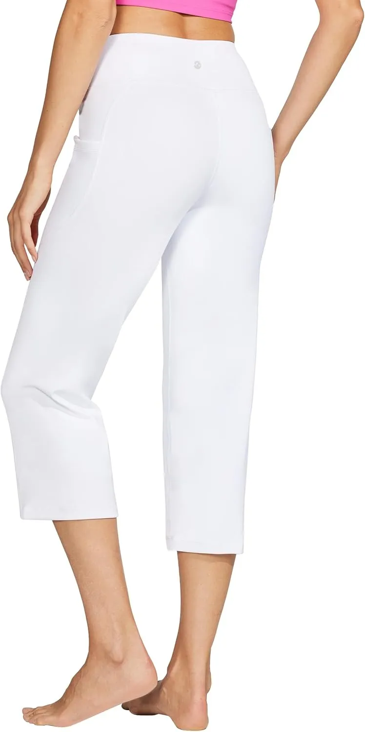 Willit Women's Yoga Capris Pants High Waist Leggings Crop Straight Leg Athletic Exercise Workout Capris 21"