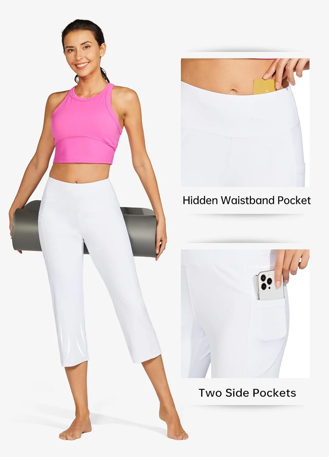 Willit Women's Yoga Capris Pants High Waist Leggings Crop Straight Leg Athletic Exercise Workout Capris 21"