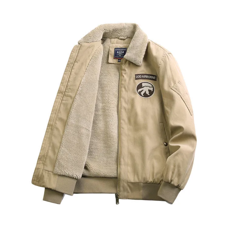 Winter Plush Coat Tooling Retro Bomber Jacket Men's Cotton Clothes