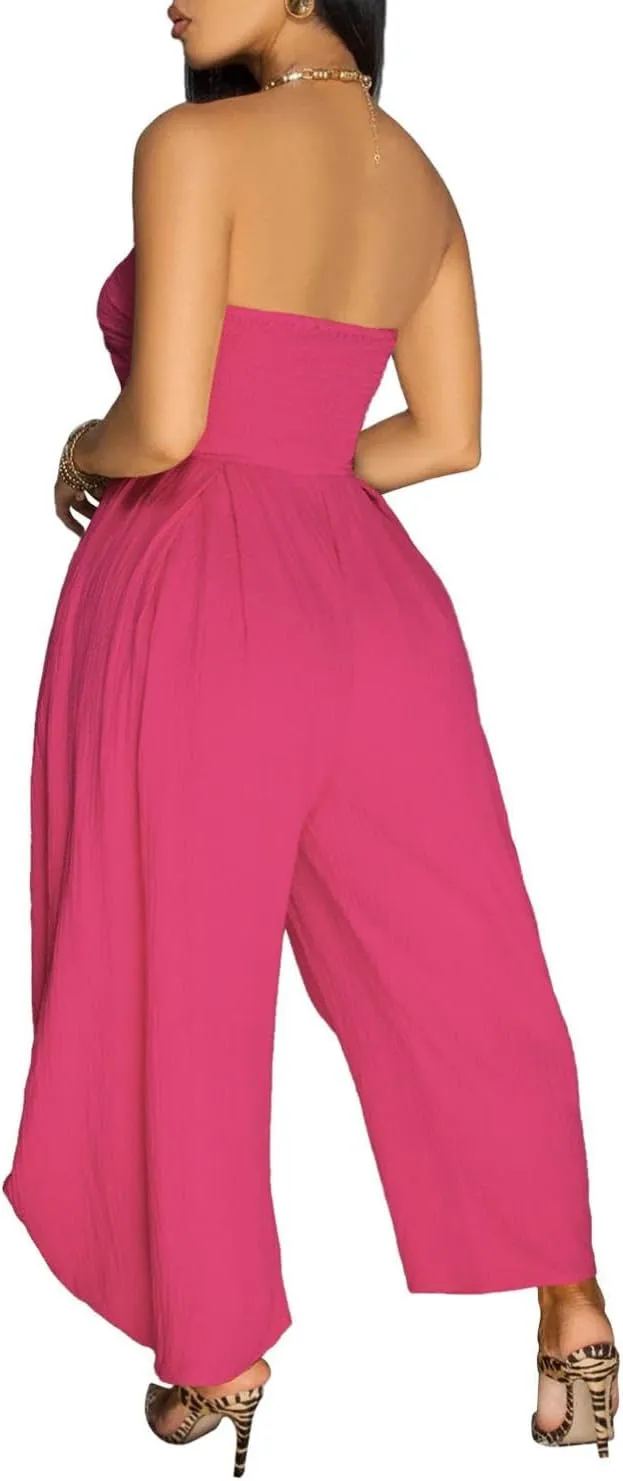 Women Sexy Off Shoulder Strapless Harem Pants Jumpsuit Bow Tie Romper