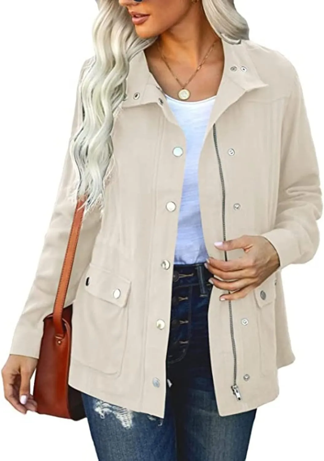 Womens 2024 Graceful Temperament Button Outwear Long Sleeve Zipper Overcoat Comfort Slim Jacket Coat with Pockets Suits