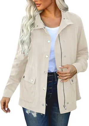 Womens 2024 Graceful Temperament Button Outwear Long Sleeve Zipper Overcoat Comfort Slim Jacket Coat with Pockets Suits