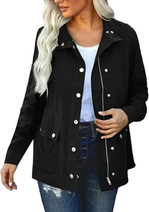 Womens 2024 Graceful Temperament Button Outwear Long Sleeve Zipper Overcoat Comfort Slim Jacket Coat with Pockets Suits