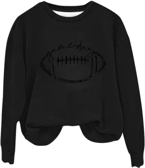 Womens American Football Printed Hoodies Fashion Casual Long Sleeve Hoodie Oversized Crewneck Cropped Sweatshirt