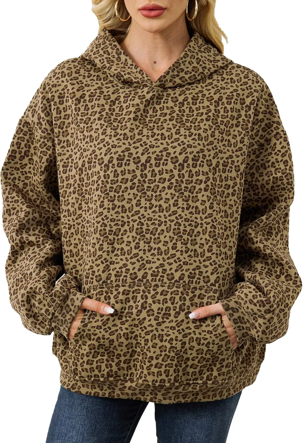 Womens Camo Hoodies Maple Leaf Print Oversized Hooded Pullover Shirt Fleece Long Sleeve Camo Sweatshirt With Pocket
