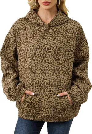Womens Camo Hoodies Maple Leaf Print Oversized Hooded Pullover Shirt Fleece Long Sleeve Camo Sweatshirt With Pocket