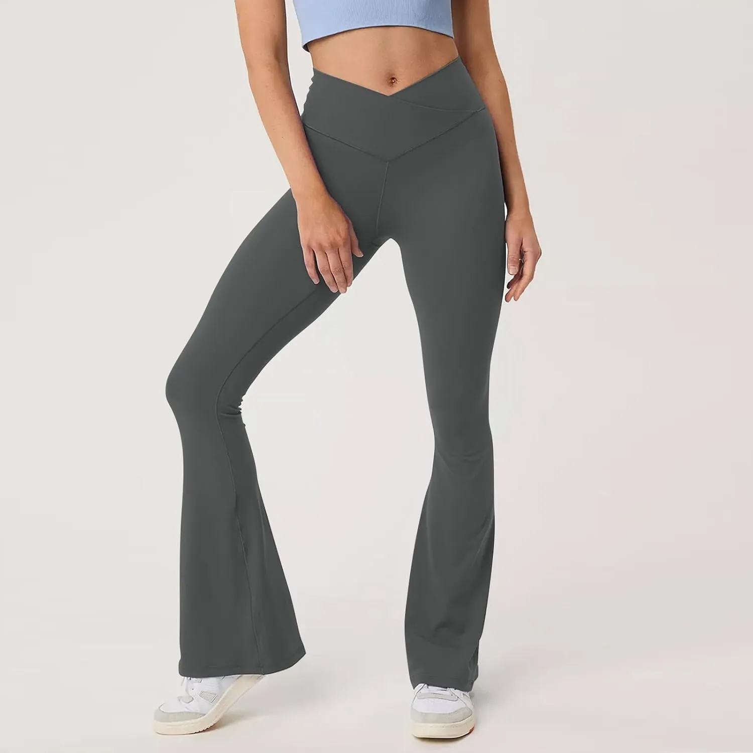 Womens Flare Leggings Cross Over High Waisted Leggings Trouser Style Flared Yoga Pants Gym Workout Running Leggings