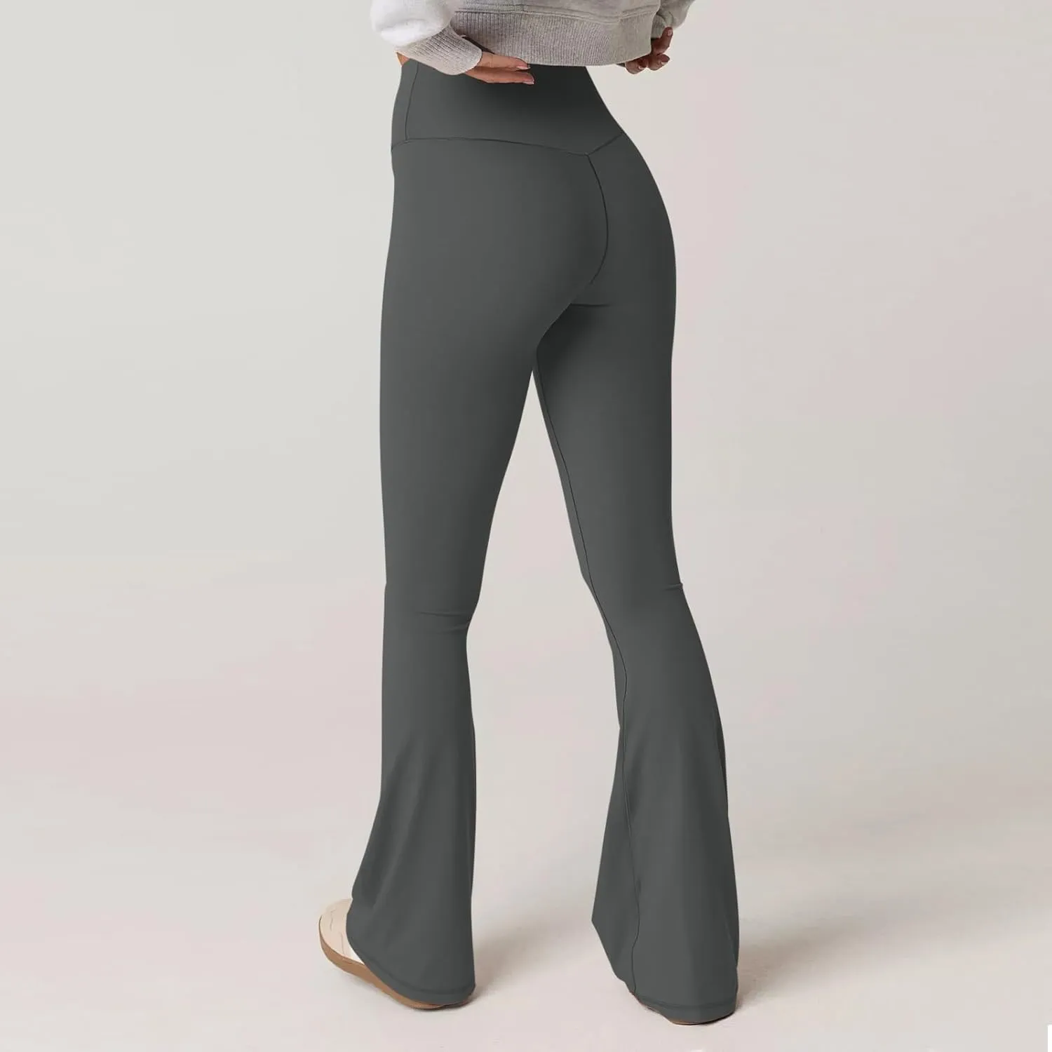 Womens Flare Leggings Cross Over High Waisted Leggings Trouser Style Flared Yoga Pants Gym Workout Running Leggings