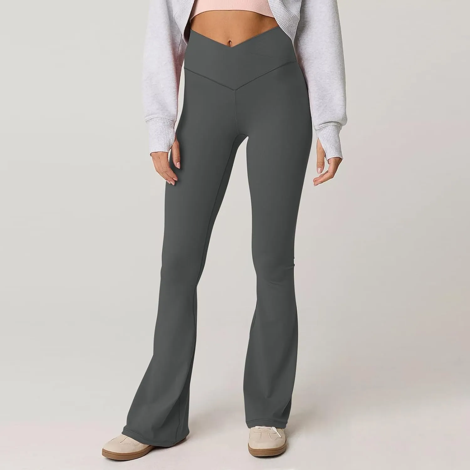 Womens Flare Leggings Cross Over High Waisted Leggings Trouser Style Flared Yoga Pants Gym Workout Running Leggings