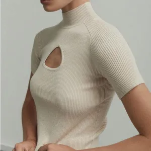 Women's Half High Collar Short Sleeve Knitted Pullover
