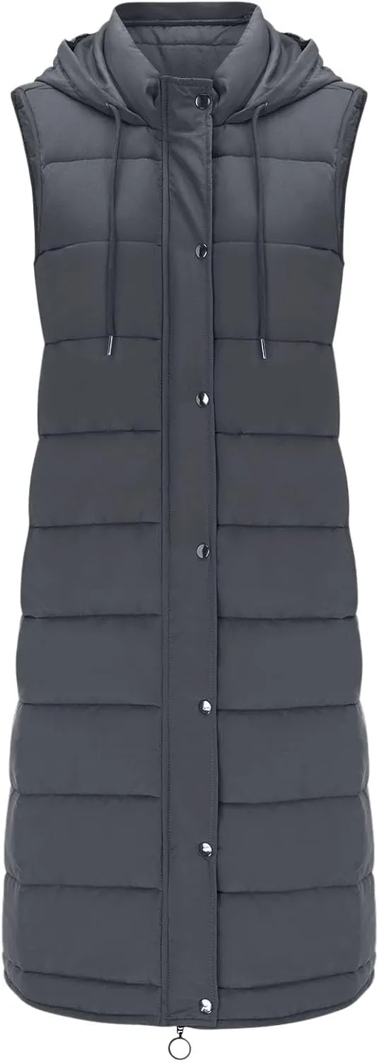Womens Long Puffer Vest Down Coats Zipper Sleeveless Hoodies Loose Casual Thick Warm Thickened Fall Winter Jackets