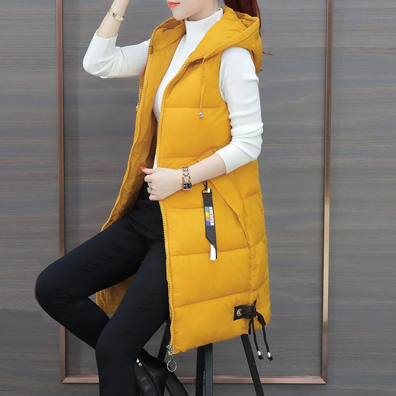 Women's Long Vest Sleeveless Lightweight Puffer Jacket Packable Hooded Down Coat Quilted Vest with Hood Winter