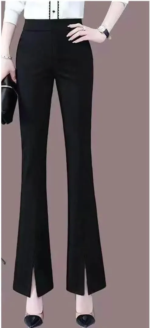 Women's Low Rise Flared Pants Moisture Wicking Office Casual Elastic Waist Lightweight Stretch Comfort Trousers
