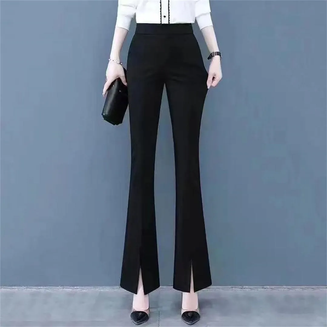 Women's Low Rise Flared Pants Moisture Wicking Office Casual Elastic Waist Lightweight Stretch Comfort Trousers