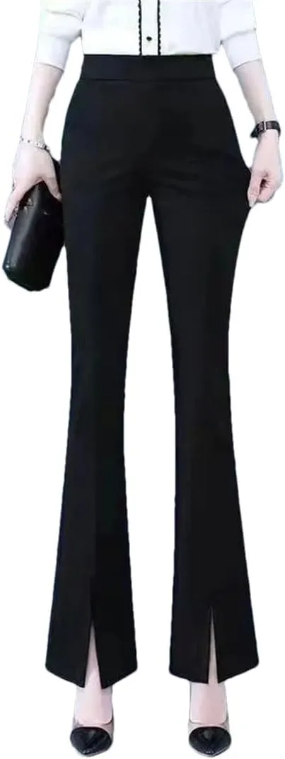 Women's Low Rise Flared Pants Moisture Wicking Office Casual Elastic Waist Lightweight Stretch Comfort Trousers