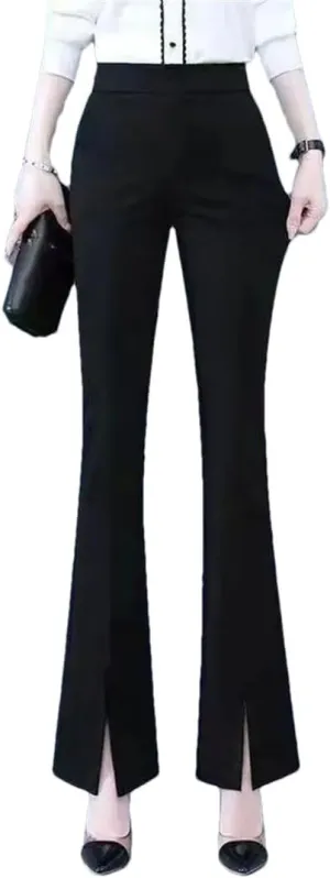 Women's Low Rise Flared Pants Moisture Wicking Office Casual Elastic Waist Lightweight Stretch Comfort Trousers