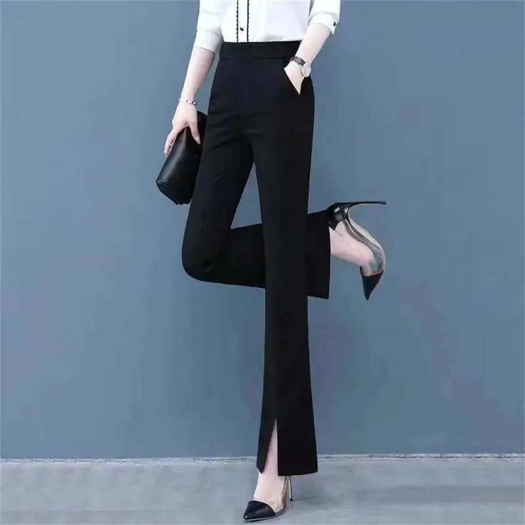 Women's Low Rise Flared Pants Moisture Wicking Office Casual Elastic Waist Lightweight Stretch Comfort Trousers