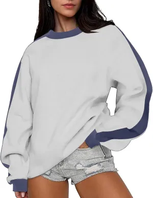 Womens Oversized Sweatshirts Crewneck Color Block Casual Long Sleeve Pullover Tops Fall Fashion Clothes 2024