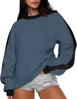 Womens Oversized Sweatshirts Crewneck Color Block Casual Long Sleeve Pullover Tops Fall Fashion Clothes 2024