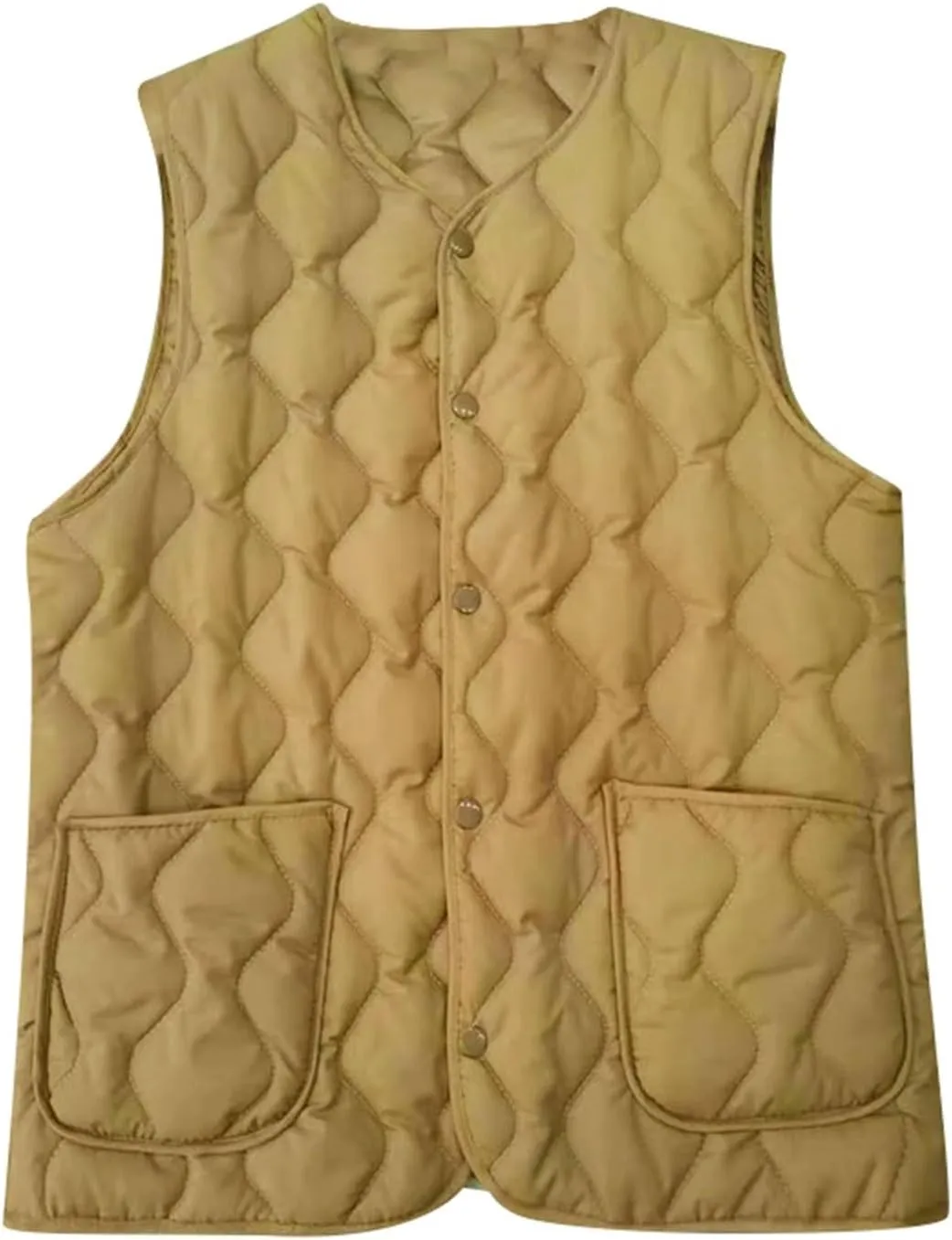 Womens Quilted Vest Lightweight Sleevesless Stand Collar Button Down Padded Gilet Fall Outerwear Vests with Pockets