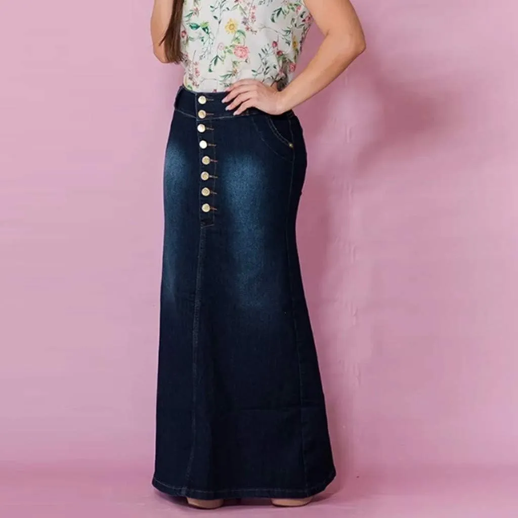 Women's Skirts Midi Skirts for Women Fashion Straight Long Mid Waist Womens Denim Button Maxi Skirts Under Skirt