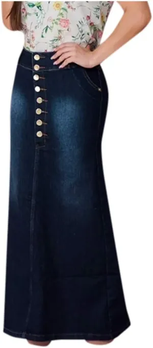 Women's Skirts Midi Skirts for Women Fashion Straight Long Mid Waist Womens Denim Button Maxi Skirts Under Skirt