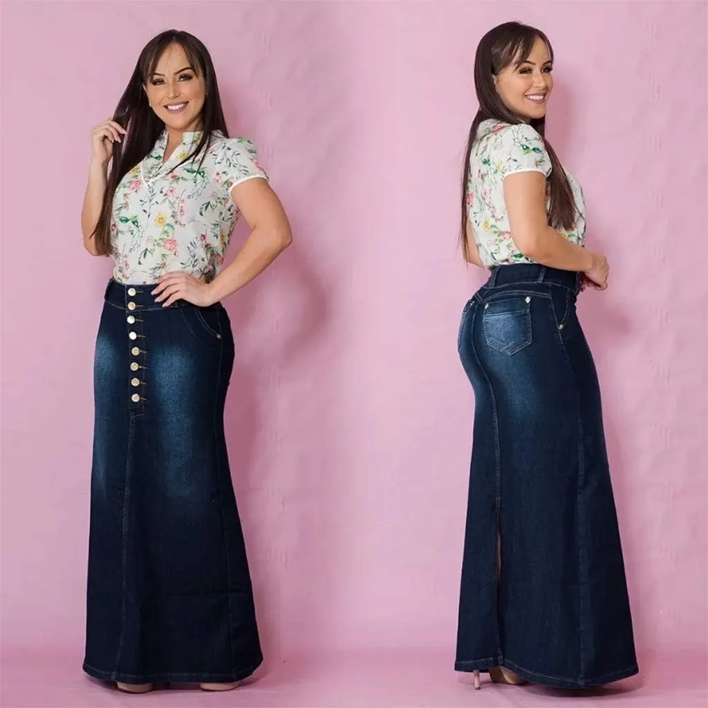 Women's Skirts Midi Skirts for Women Fashion Straight Long Mid Waist Womens Denim Button Maxi Skirts Under Skirt