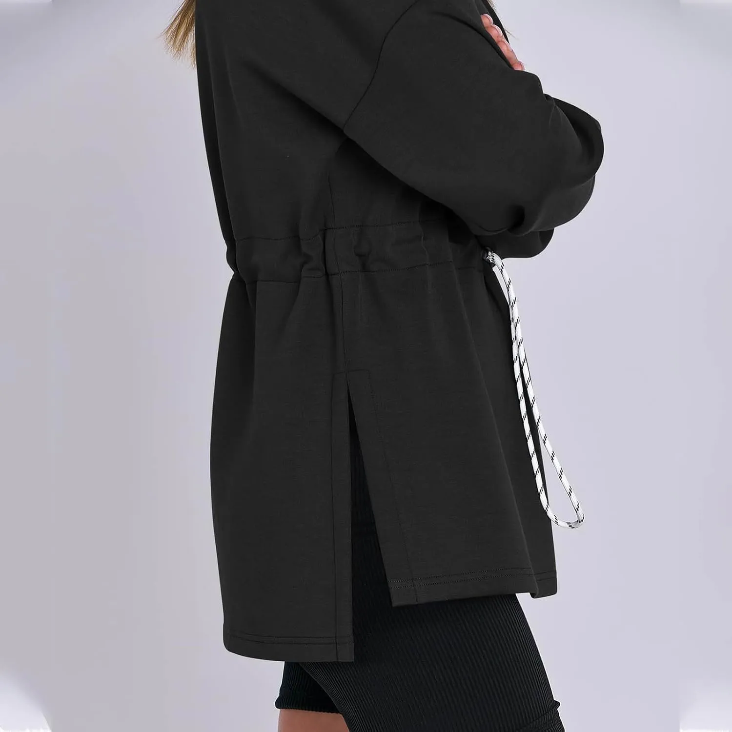 Womens Turtleneck Sweatshirts Long Sleeve Drawstring Waist Pullover Tops Trendy 2024 Fall Hoodies Preppy Outfits