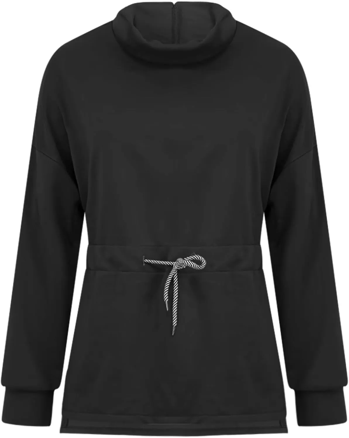 Womens Turtleneck Sweatshirts Long Sleeve Drawstring Waist Pullover Tops Trendy 2024 Fall Hoodies Preppy Outfits