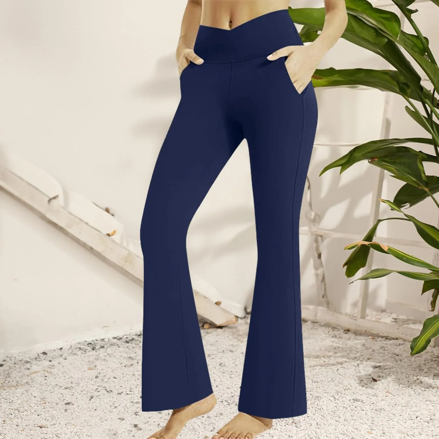 Women's Yoga Pants High Waist Crossover Flare Wide Leg Trousers Slim Fit Breathable Gym Workout Dance Sport Leggings