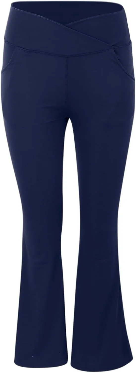 Women's Yoga Pants High Waist Crossover Flare Wide Leg Trousers Slim Fit Breathable Gym Workout Dance Sport Leggings