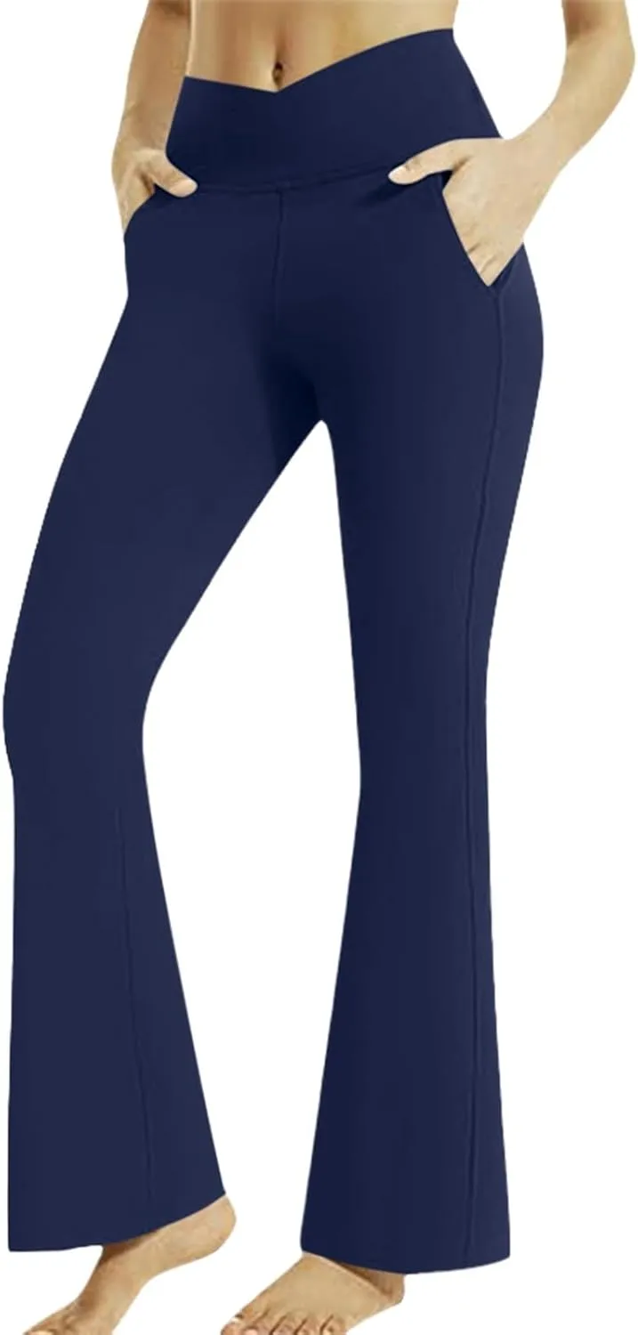Women's Yoga Pants High Waist Crossover Flare Wide Leg Trousers Slim Fit Breathable Gym Workout Dance Sport Leggings