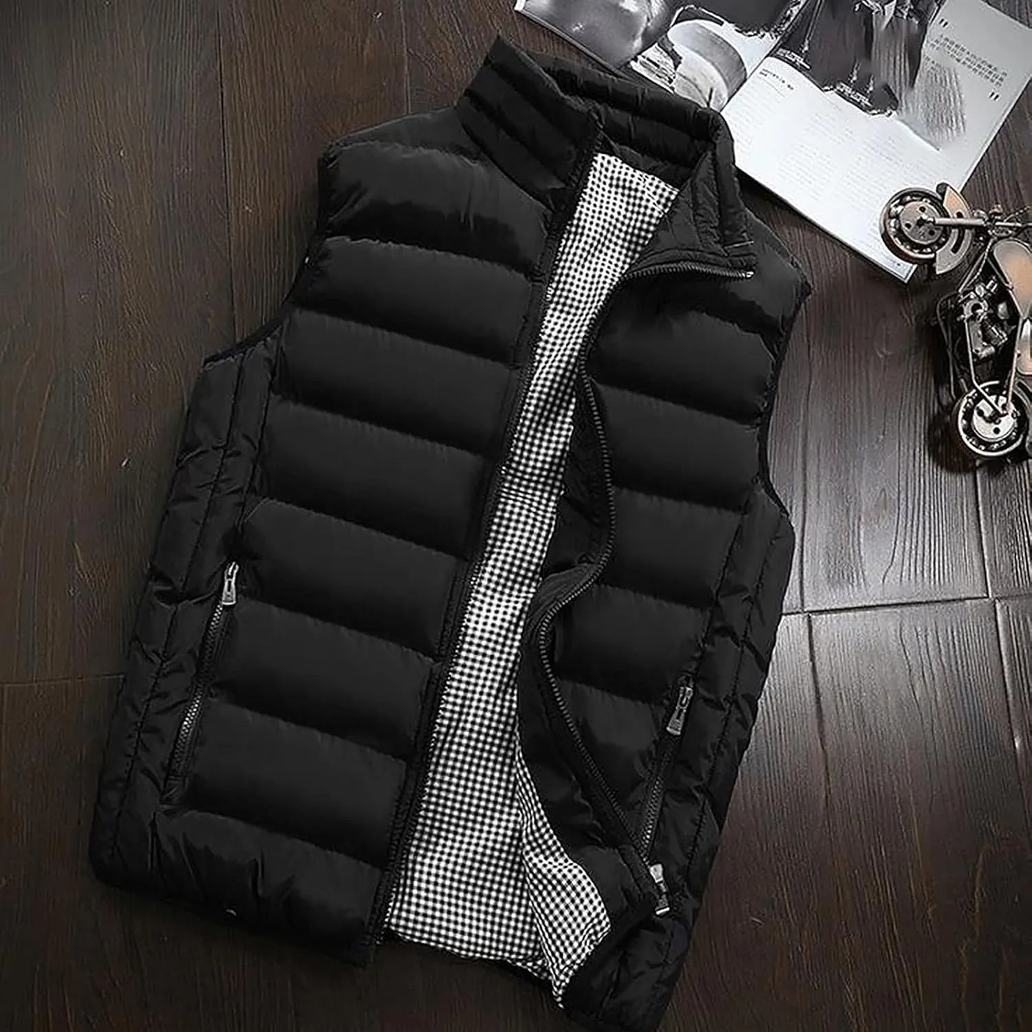 Ymosrh Mens Puffer Vests Lightweight Down Stand Collar Windproof Sleeveless Jacket for Travel Hiking Running Vest, M-5XL