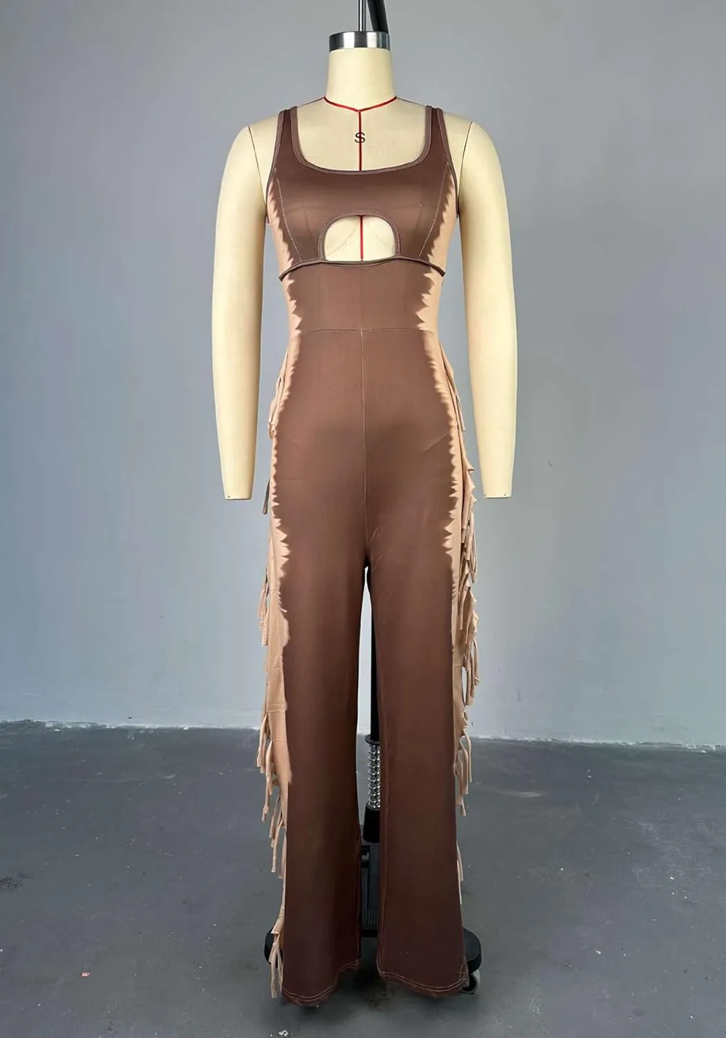 YOOTIKO Women Casual Sleeveless Jumpsuit Fringe Pants Sexy Cutout Tummy Control Tank Workout Romper