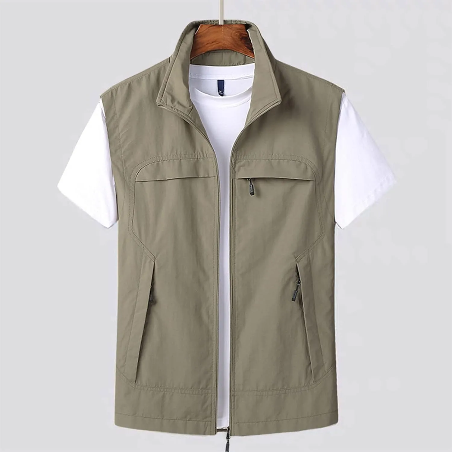 Zeiyignr Mens Lightweight Outdoor Work Vest Quick-Dry Hunting Fishing Zip Up Travel Photo Vest Jacket with Multi Pockets