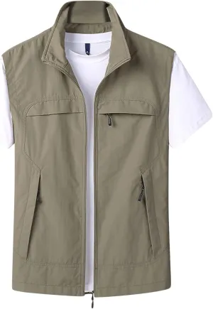 Zeiyignr Mens Lightweight Outdoor Work Vest Quick-Dry Hunting Fishing Zip Up Travel Photo Vest Jacket with Multi Pockets